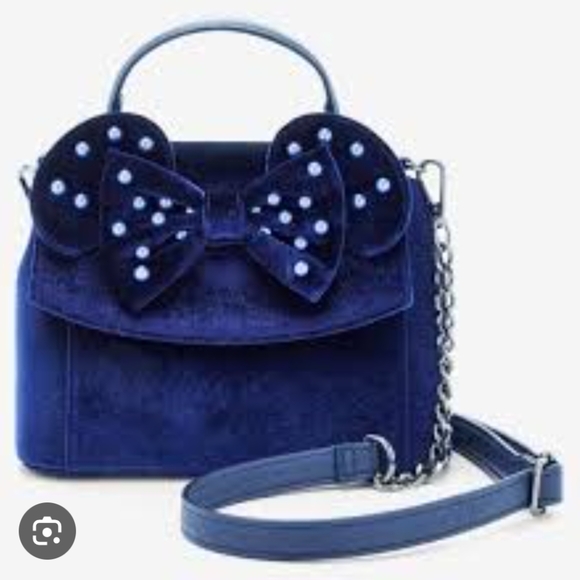 Loungefly Handbags - Loungefly Blue Minnie Mouse Velvet Crossbody Pearls Bag (Wallet Also In Closet)